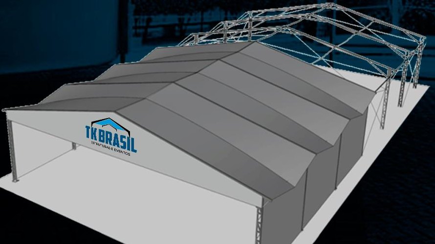 Projeto 3D de galpão de lona duas águas